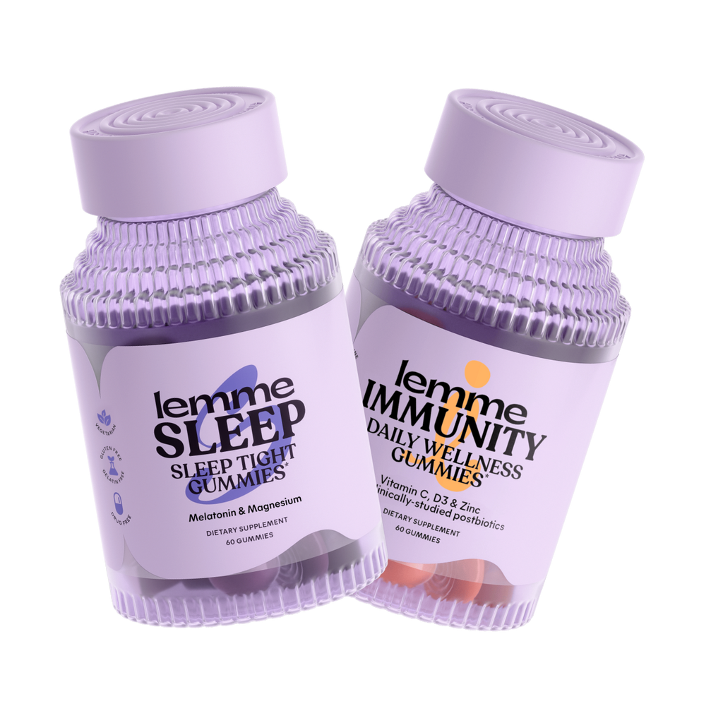 Two bottles of lemme gummies for sleep and immunity on a white background