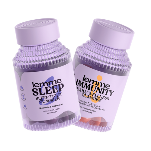 Two bottles of lemme gummies for sleep and immunity on a white background