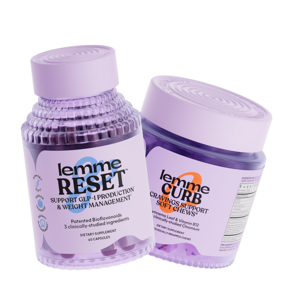 Two purple containers labeled 'lemme RESET' and 'lemme CURB' on a white background
