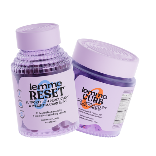 Two purple containers labeled 'lemme RESET' and 'lemme CURB' on a white background