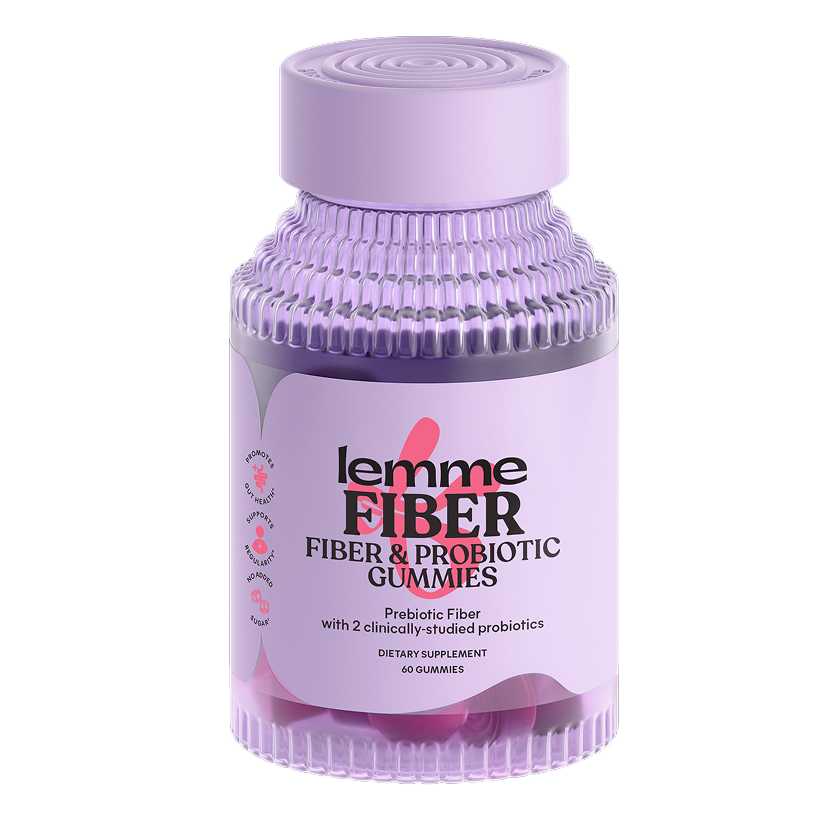 Container of lemme Fiber Fiber & Probiotic Gummies on a white background