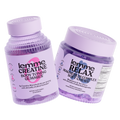 Two purple containers labeled 'lemme Creatine Body Toning Gummies' and 'lemme Relax Magnesium Complex Soft Chews' on a white background.