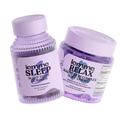 Two purple containers labeled 'lemme SLEEP' and 'lemme RELAX' on a white background.