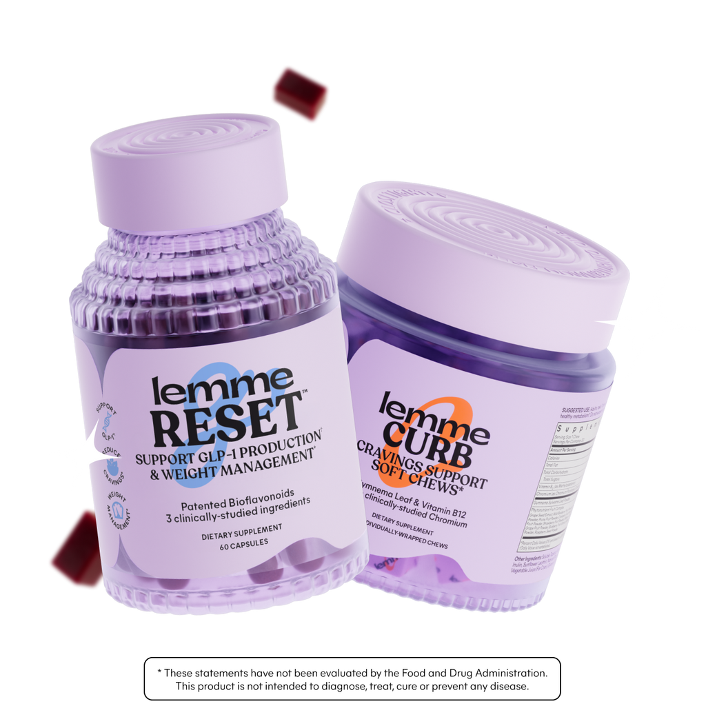 Two purple containers labeled 'lemme RESET' and 'lemme CURB' on a white background.
