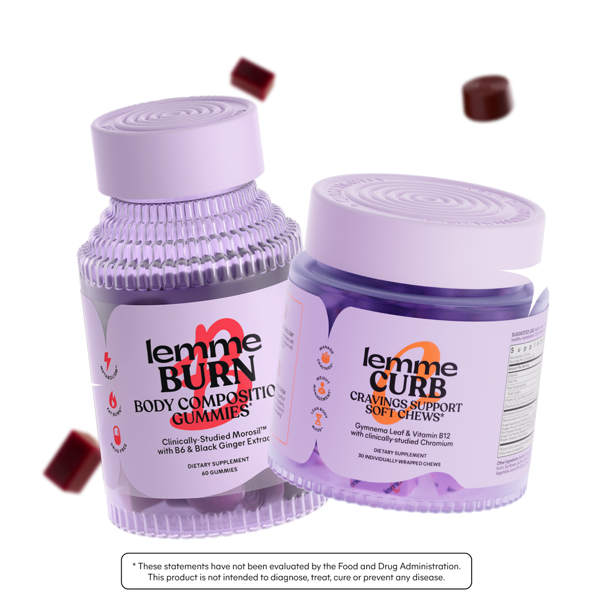 Two containers of lemme Burn supplements on a white background