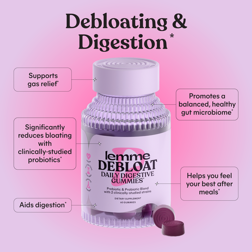 debloat and digestion gummy bottle with benefits listed 