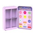 Purple vitamin pack with colorful labels on a white background
