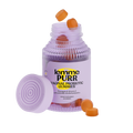 bottle of 'lemme PURR Vaginal Probiotic Gummies' with gummies on a white background