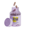 Jar of lemme PURR vaginal health probiotics with a wooden scoop on a white background