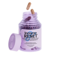 Purple jar of 'lemme RESET' dietary supplement with capsules on a white background