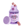 Purple bottle of lemme colostrum daily gut defense gummies on a white background