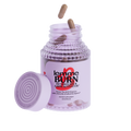 Supplement  bottle labeled 'lemme BURN' with capsules on a white background
