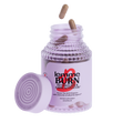 Supplement jar labeled 'lemme BURN' with capsules on a white background