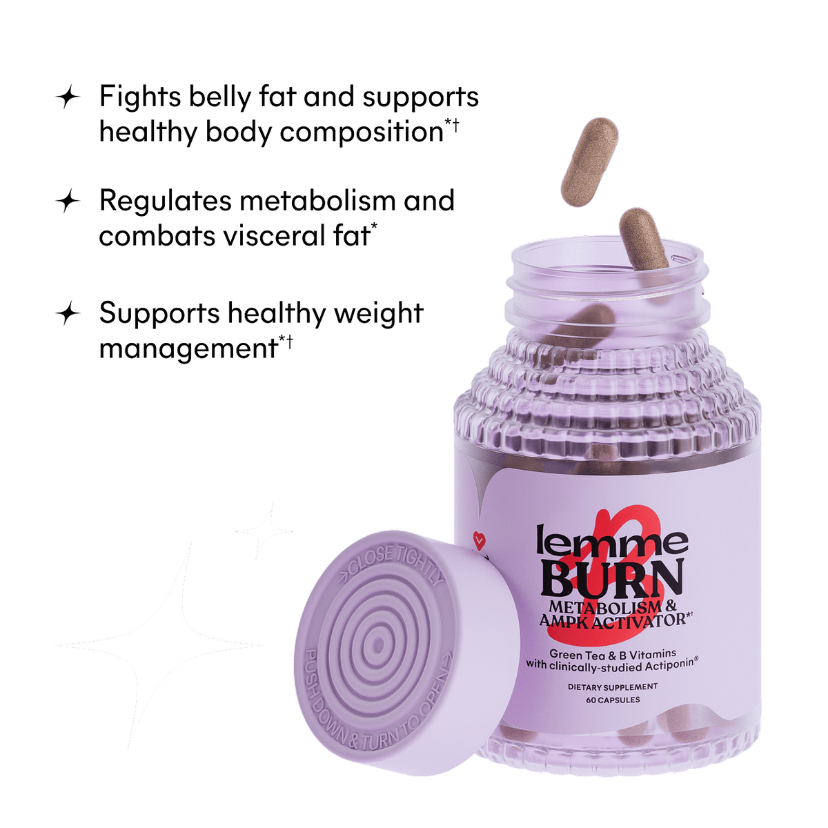 lemme burn bottle with capsules and benefits listed 