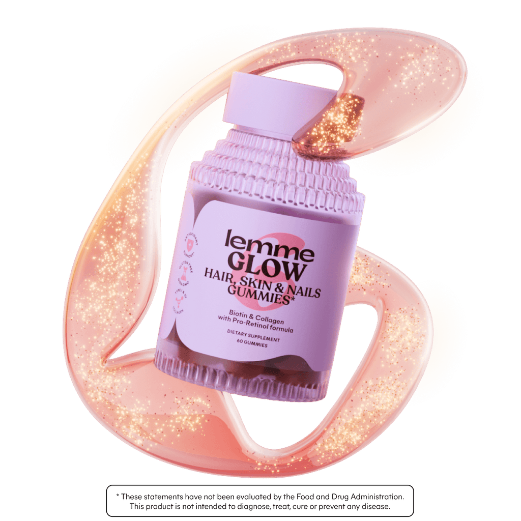 lemme glow gummies with a G pink shape in the background 