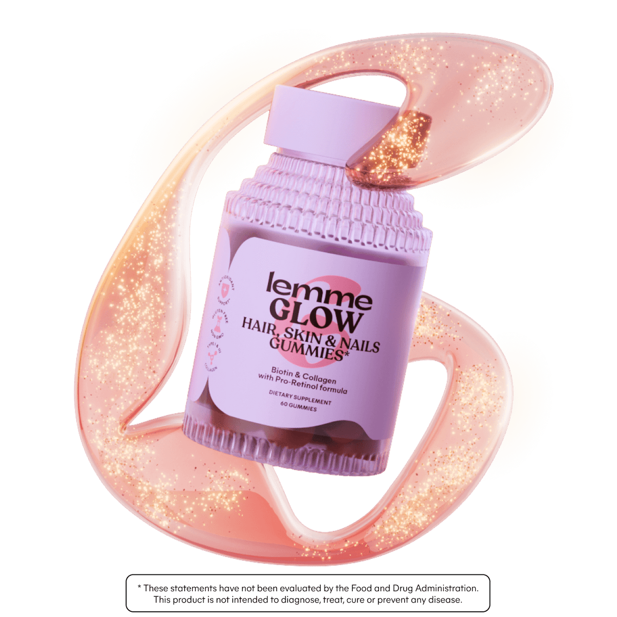 lemme glow gummies with a G pink shape in the background 