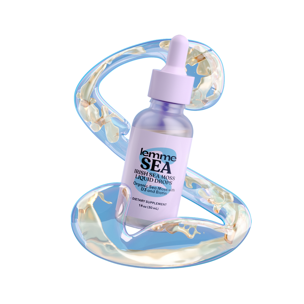 lemme sea moss liquid drop bottle with a shape in the background 