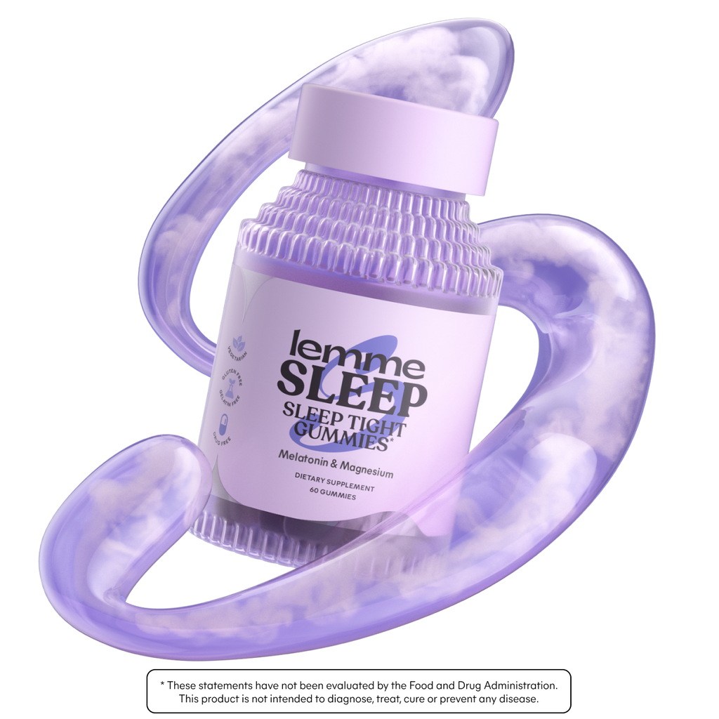 Lemme Sleep gummies packaging with a purple handle on a white background